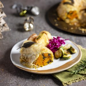 Squash, mushroom and kale filo wreath