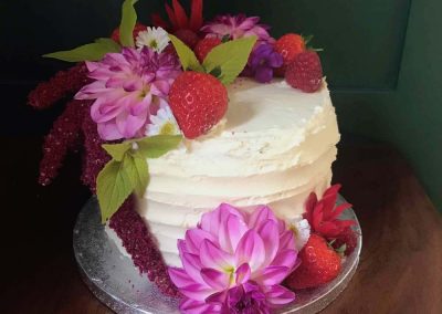 Anne’s Cake Lime and coconut with coconut buttercream, lime curd and raspberries