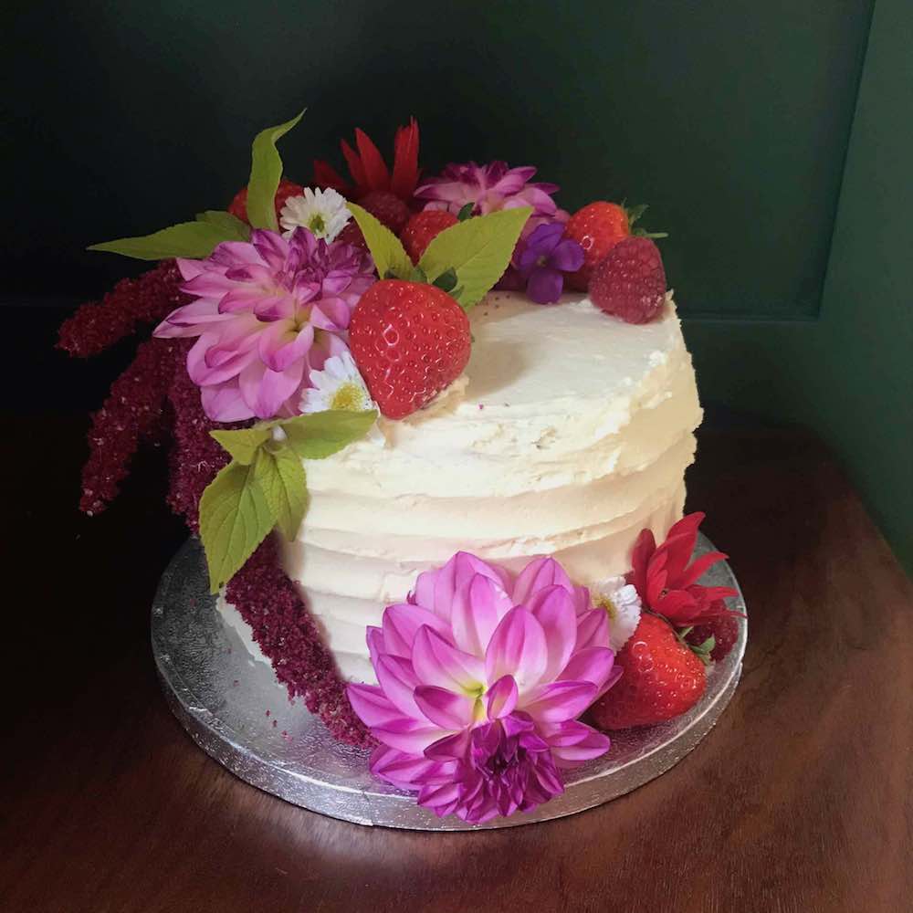 Anne’s Cake Lime and coconut with coconut buttercream, lime curd and raspberries